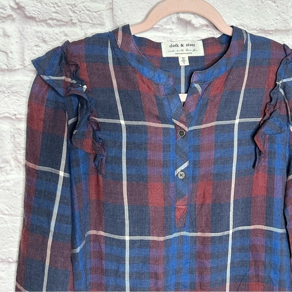 Anthropologie Cloth & Stone Plaid Ruffle T-Shirt Dress - Picture 6 of 12